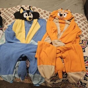 Adult Bluey Cartoon Animal Onesie - Blue (Bandit) and Orange (Chili)